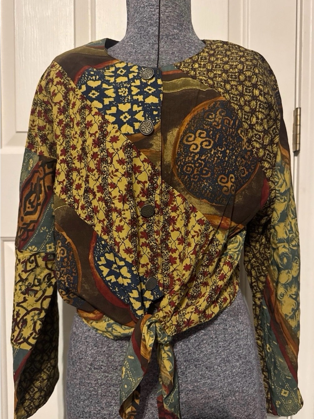 Carole Little Vintage-Inspired Yellow Patterned Tie-Front Blouse and pants